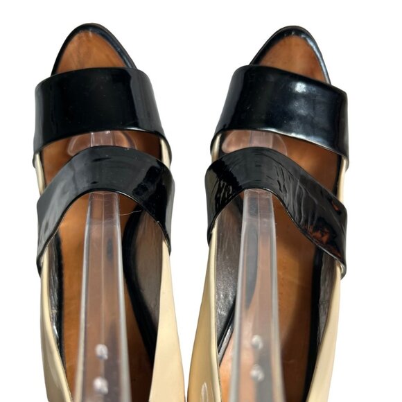 Giuseppe Zanotti high heel sandals patent leather black cream white peep toe - Picture 5 of 16
